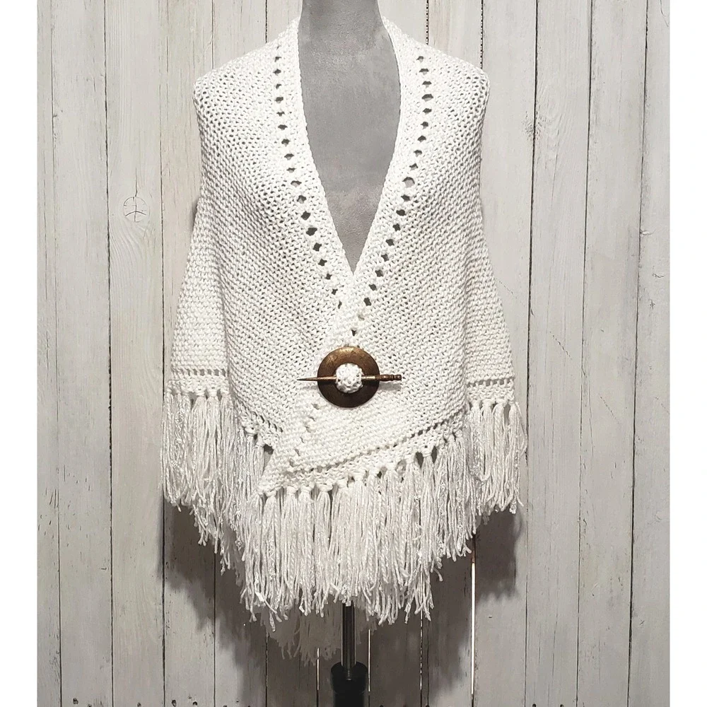 NEW White Metallic‎ Shawl Womens Shimmer Boho Fairy Wedding Cocktail Glam Fringe